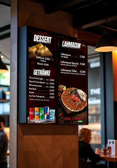 Digitales Menü-Board in einem Café